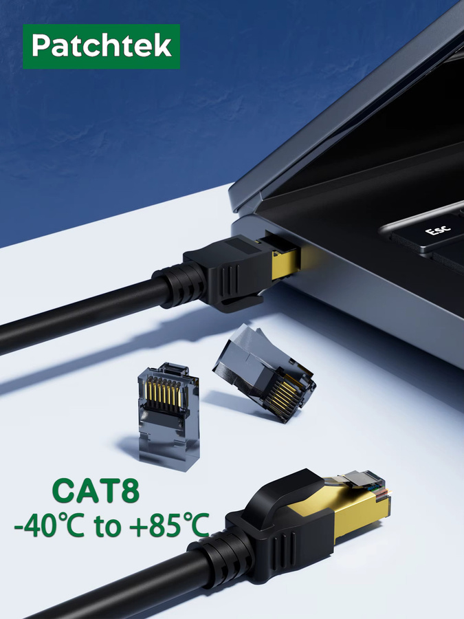 Patchtek Cat8 Ethernet-Kabel SSTP 28AWG 2000MHz LAN-Netzwerkkabel Schwarz - Bild 6