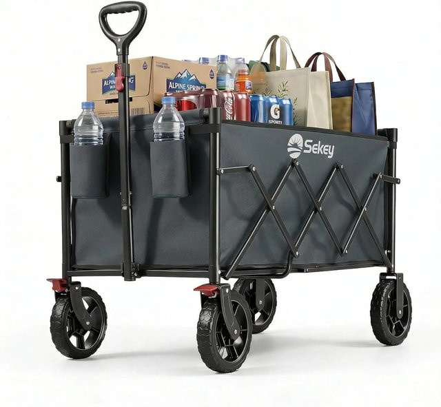 Sekey Faltbarer Bollerwagen mit 120L Volumen und 100KG Tragkraft in Grau - Bild 1