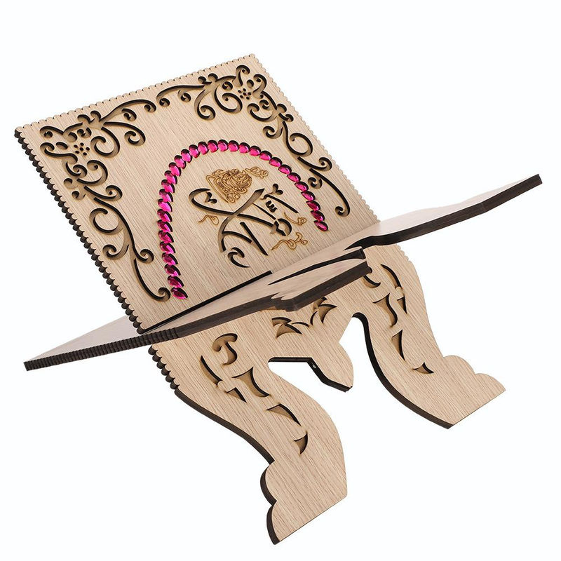 GoolRC Koran Buchhalter im Retro-Design aus Holz mit rotem Diamant-Muster, religiöser Buchständer in Rot und Beige - Bild 2