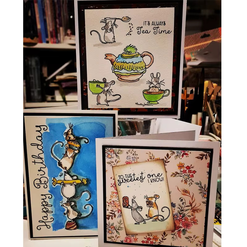 Fröhliche Ostern Klarstempel mit süßen Mäusen und Kaninchen für DIY Scrapbooking und Basteln, transparent - Bild 2