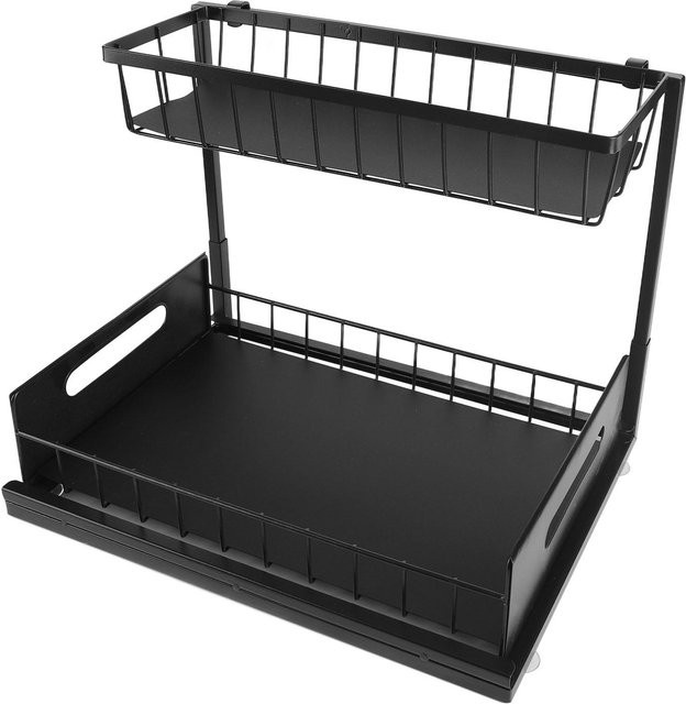 OutsideWorld Unterschrank-Organizer in L-Form mit 2 Ebenen und ausziehbarem Spülbeckenregal aus Metall, Schwarz - Bild 1