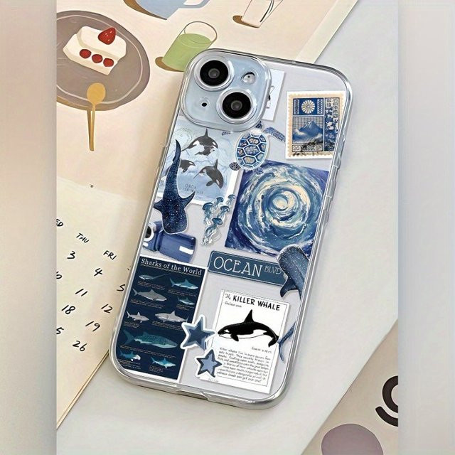 Transparente TPU-Handyhülle mit Ocean Shark Turtle Water Pattern für iPhone 11 bis iPhone 17 Pro Max - Bild 1