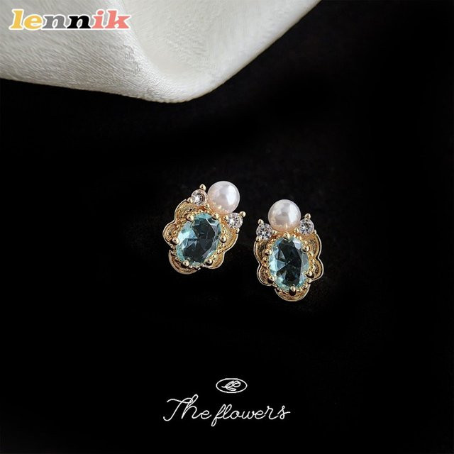 LENNIK Ohrschmuck, 14K vergoldet, Aquamarin, Zirkonia, Unisex - Bild 1