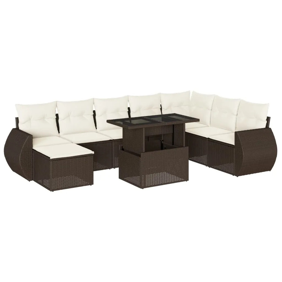 vidaXL 9-tlg. Garten-Sofagarnitur aus Poly-Rattan mit Kissen in Braun und Cremeweiß - Bild 2