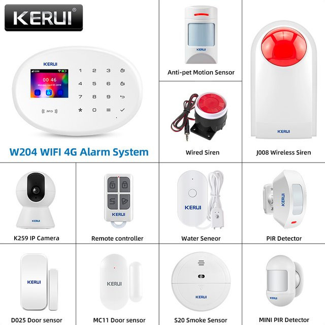 KERUI W204 Smart Alarm System in Weiß mit 4G WIFI GSM Tuya App Steuerung, Touch Panel, RFID, Fernbedienung, PIR Bewegungsmelder, Türsensor und Sirene - Bild 1