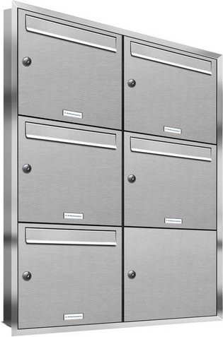 AL Briefkasten-System für 5 Parteien zur Unterputzmontage, silberfarben, B/H/T: 153,248 x 106,6 x 11,6 cm - Bild 1