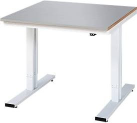 Rau Werktisch Adlatus elektrisch höhenverstellbar mit Edelstahlplatte, silber/lichtgrau, B/T/H: 100 x 100 x 72-112 cm - Bild 1