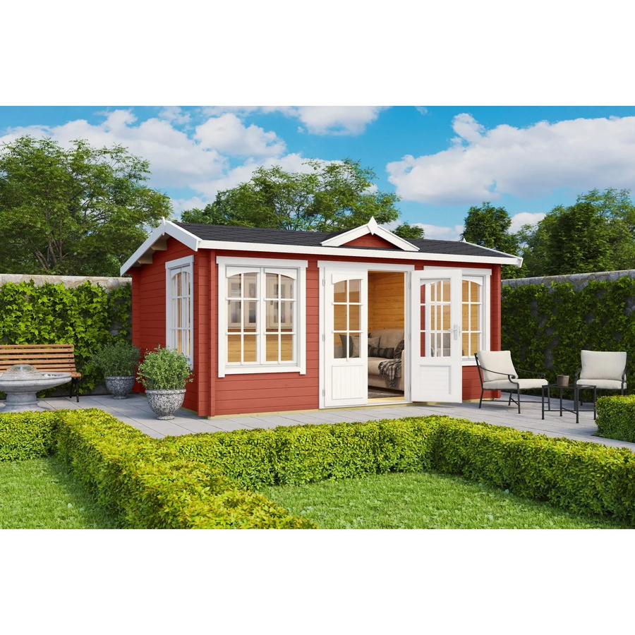 Lasita Maja Gartenhaus Windsor 44 Blockbohlenhaus in Schwedenrot, B/H/T: 440 x 239,4 x 340,2 cm - Bild 2