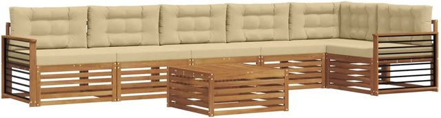 vidaXL Outdoor-Sofagarnitur 7-teilig aus Akazienholz mit Kissen in Natur und Beige - Bild 1