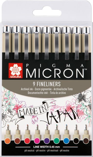 SAKURA Pigma Micron Fineliner Set mit 9 Stück in Mehrfarbig - Bild 1