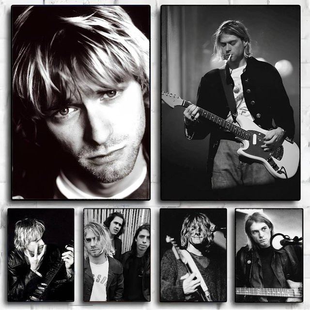 Retro Anime Poster Kurt Cobain Portrait Wandkunst in Schwarz-Weiß für dein Zuhause - Bild 1