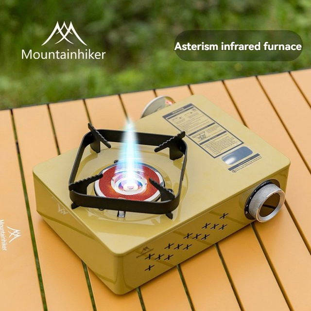 CAMPINGMOON Tragbarer Infrarot-Gasherd mit Windschutz für Outdoor, Camping und Picknick, Beige - Bild 1