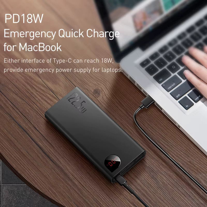 Baseus Adaman Powerbank 10000mAh mit 22,5W Schnellladung, USB-C und 2x USB-A, Schwarz - Bild 4