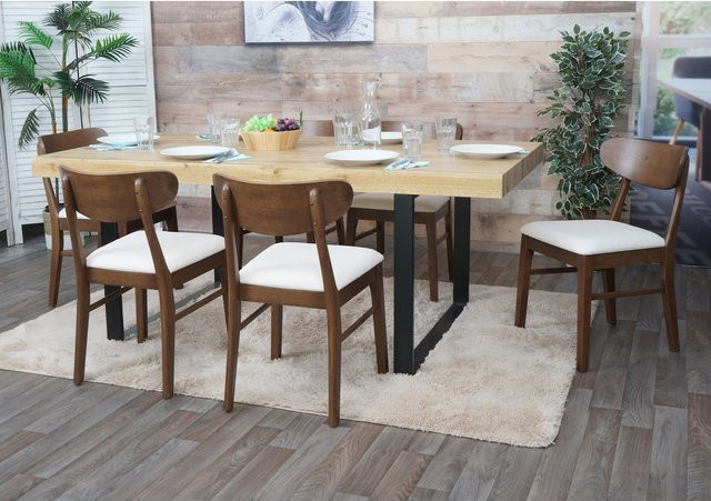 6er-Set Esszimmerstühle MCW M59 aus Massivholz mit Stoffbezug, Farbe Beige, Dunkles Gestell, B/T/H: 45 x 49 x 79 cm - Bild 2