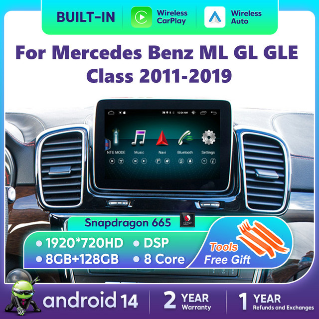 Nunoo 9 Zoll Drahtloser CarPlay Bildschirm für Mercedes Benz ML GL GLE Klasse mit Android Auto, GPS und Bluetooth, Schwarz - Bild 1