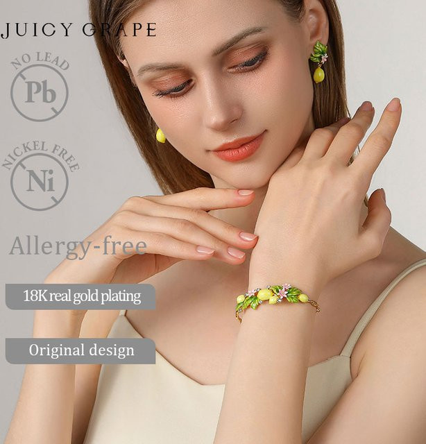 Juicy Grape Armreif, 18 Karat vergoldet, Emaille, Zitronenblumen - Bild 1