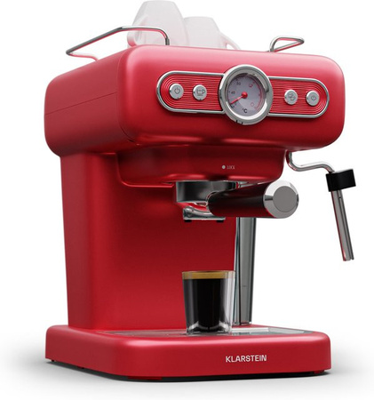 Klarstein Espressionata Evo Espressomaschine in Rot mit 950W, 19 Bar und 1,2l Wassertank