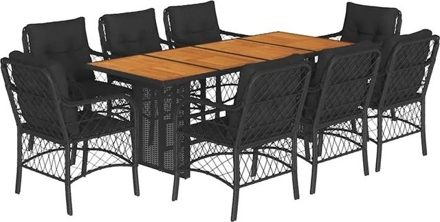 vidaXL 9-teilige Garten-Essgruppe aus Poly-Rattan und Akazienholz in Schwarz mit Kissen - Bild 1