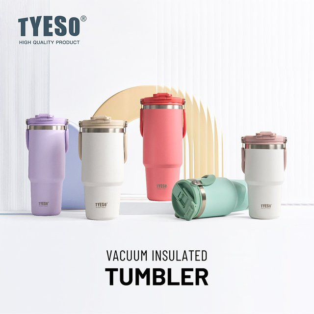 Tyeso Isolierflasche mit Griff aus Edelstahl in Pink als Thermosbecher für Heiß- und Kaltgetränke - Bild 1