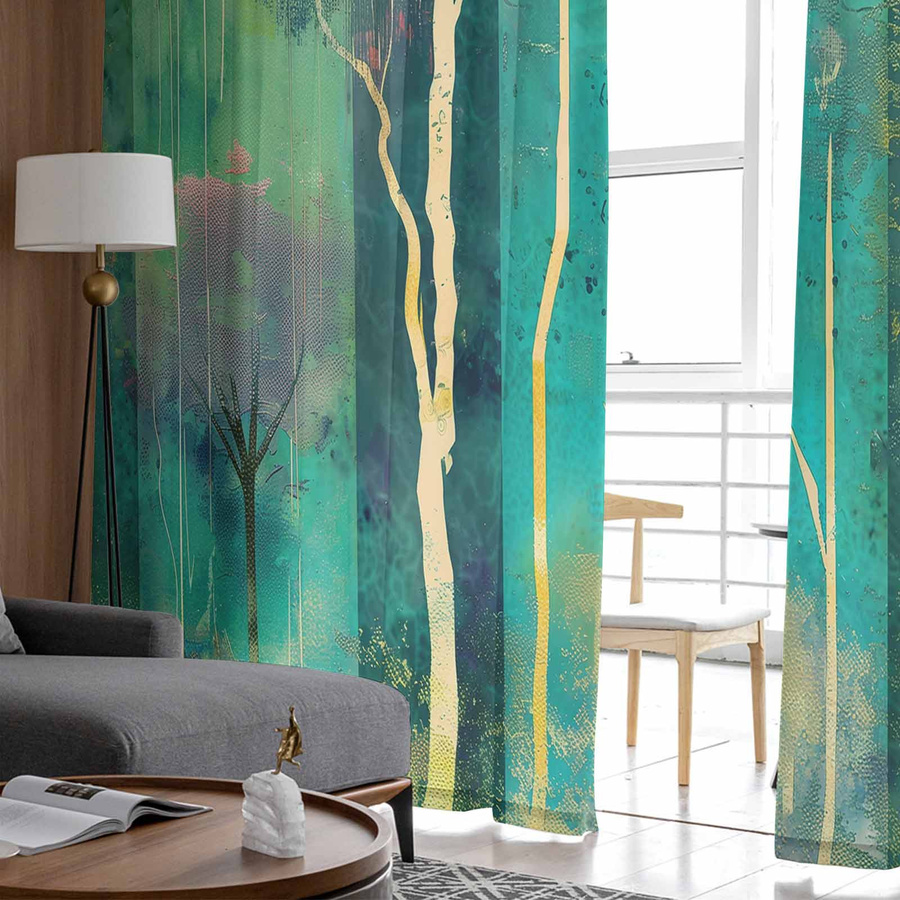 Super Six Chiffon Fenstervorhang mit abstraktem Baum-Motiv im Sonnenuntergang, transparent, mehrfarbig, Breite: 135 cm, Höhe: 114 cm - Bild 2