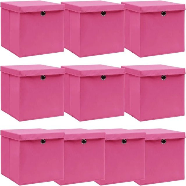 vidaXL Aufbewahrungsboxen mit Deckel aus Stoff, 10 Stück, Pink, B/T/H: 32 x 32 x 32 cm - Bild 1