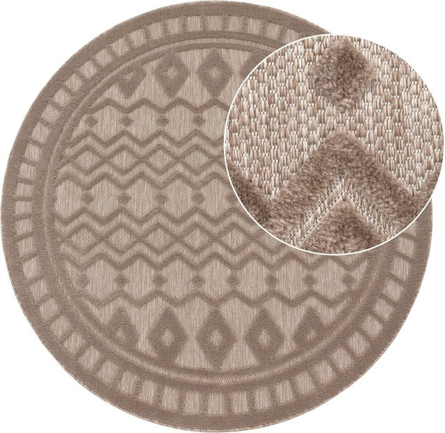 Runder In- & Outdoor-Teppich Livornia in Beige mit geometrischem Hoch-Tief-Effekt, Durchmesser: 120 cm - Bild 1
