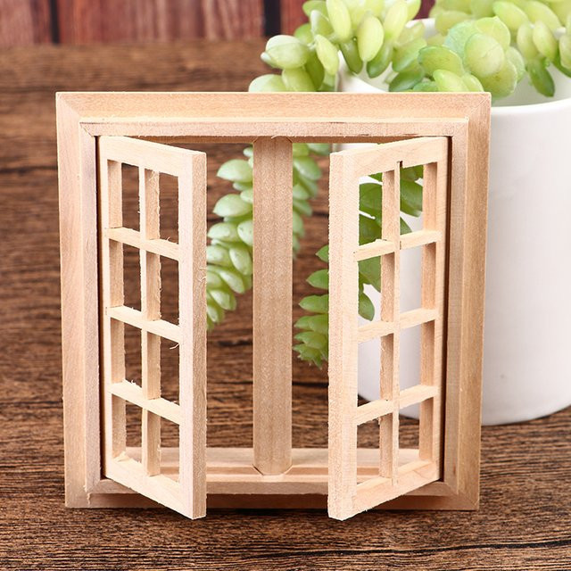 GCDHome Puppenhaus Miniatur-Türfenster, Modell, Holz, Natur / Holzfarben - Bild 1
