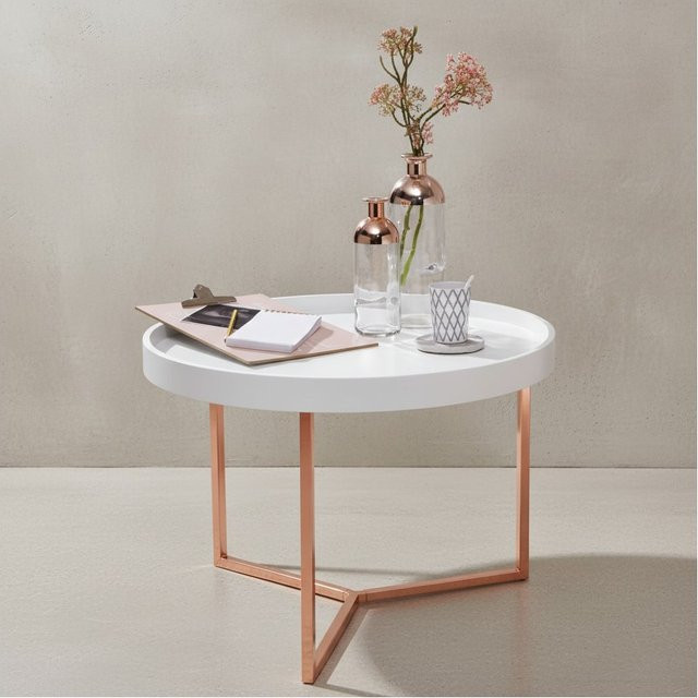 KADIMA DESIGN Sofatisch LIA Rund im Retro Stil aus Tulpenholz und Stahl mit abnehmbarem Tablett, Durchmesser: 58 cm, Höhe: 42 cm - Bild 1