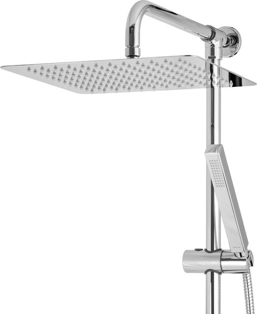 PaulGurkes Aufputz Regendusche Duschsystem mit Handbrause, Eckiges Regenbrause Set, Chrom/Silber, Breite: 30 cm - Bild 1