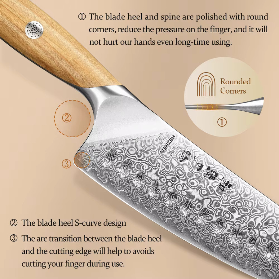 HEZHEN 3-teiliges Messer-Set aus Damaststahl in Silber mit 73 Schichten und 14Cr14MovNb Stahlkern inklusive Geschenkbox - Bild 2