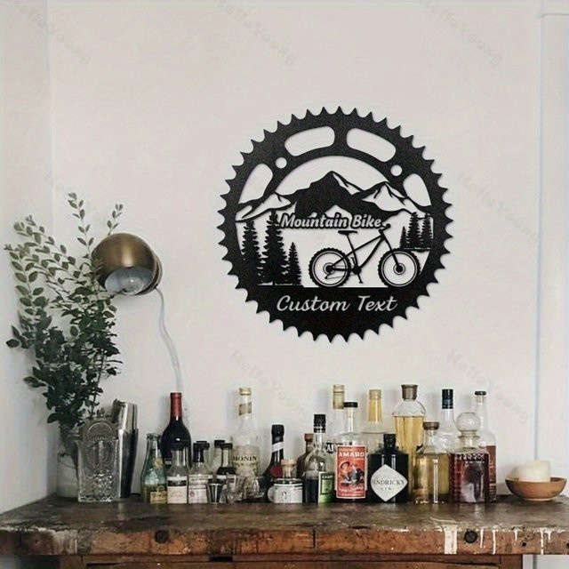 Personalisierte Art-Deco-Metallwandkunst mit Mountainbike-Motiv von Hello Young in Schwarz - Bild 1