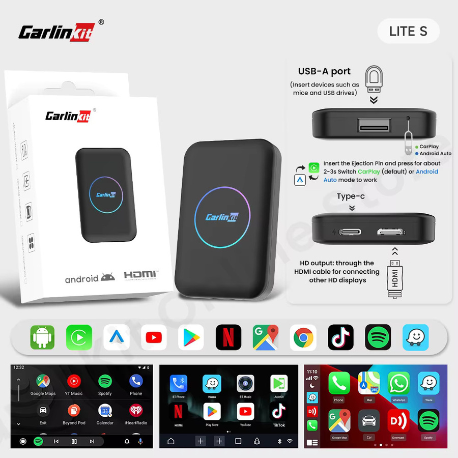 CarlinKit Android TV Box Lite Media Streamer mit HDMI, CarPlay und Android Auto Wireless Adapter in Schwarz - Bild 6