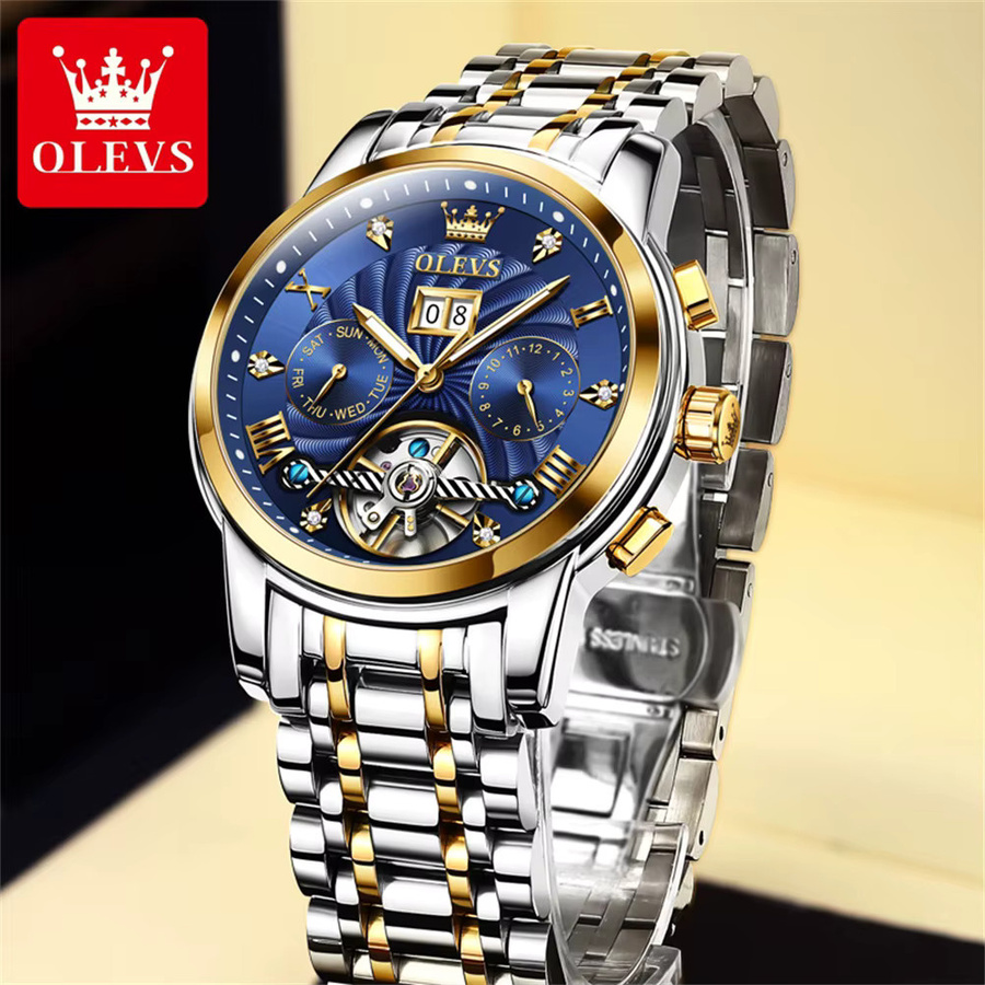 OLEVS Armbanduhr, Automatik, Edelstahl, Herren, Blau - Bild 2