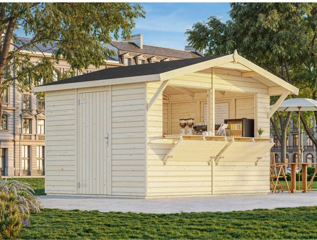 Palmako Stella Holz-Gartenhaus Grau mit Satteldach und klassischem Design, B: 323 cm, T: 259 cm - Bild 1