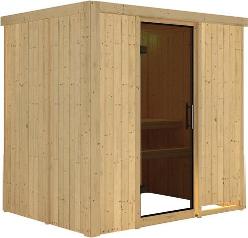 Karibu Sauna Kircholm für 3 Personen aus Fichtenholz in Beige ohne Ofen B: 198 cm, T: 196 cm, H: 151 cm - Bild 1
