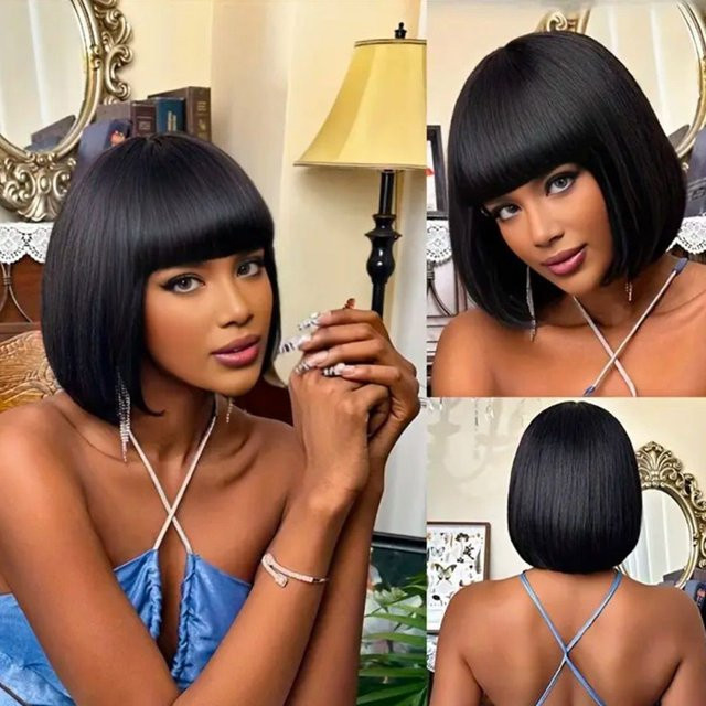 OYM HAIR Echthaar-Bob-Perücke mit Pony, Damen - Bild 1