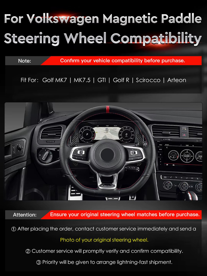 TDD Magnetische Carbon Fiber Paddle Shifter Schaltwippen aus Aluminiumlegierung für VW Golf 7 MK7 MK7,5 GTI Golf R Scirocco Arteon in Schwarz - Bild 2