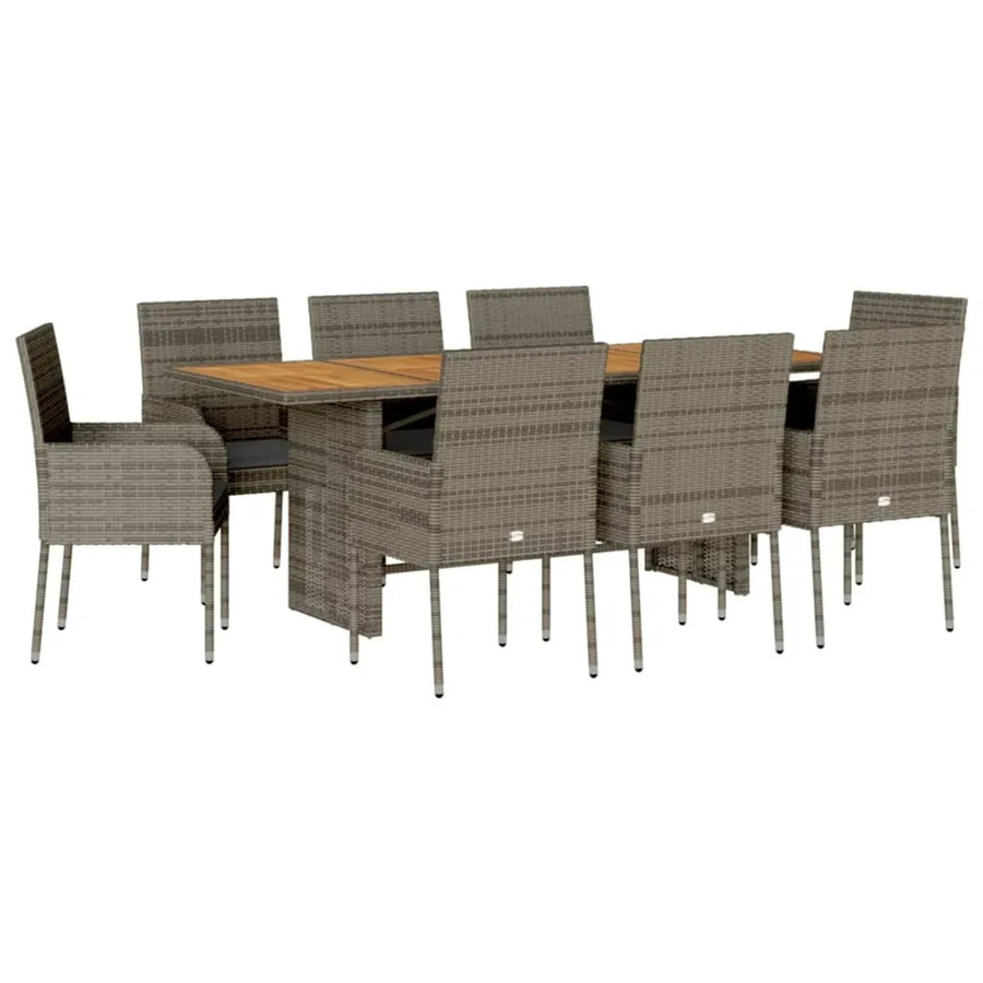 vidaXL 9-teilige Garten-Essgruppe aus Poly Rattan und Akazienholz in Grau mit Kissen - Bild 2