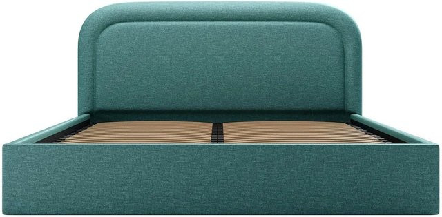 Vente-unique Bett Fireza mit Bettkasten in Blau, gepolstert, Melierter Stoff, B/T/H: 180 x 200 x 215 cm - Bild 1