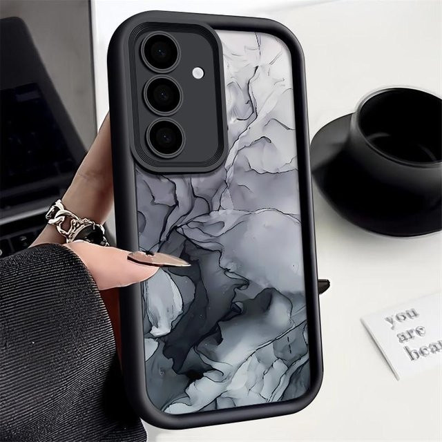 Silikon Handyhülle im Marmor-Design für Samsung Galaxy S25 S24 S23 S22 Ultra Plus FE und weitere Modelle, Farbe: Grau - Bild 1