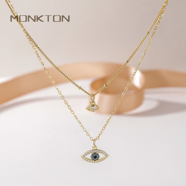 Monkton Mehrschichtige Evil-Eye-Halskette, Zirkonia, Gold, Damen - Bild 1