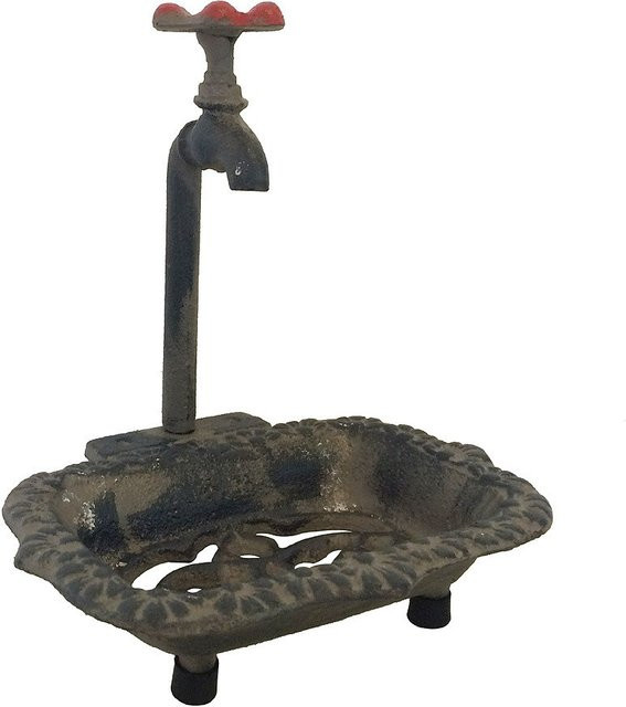 Vintage Seifenschale aus Gusseisen im Design eines alten Wasserhahns, Farbe: Grau - Bild 1