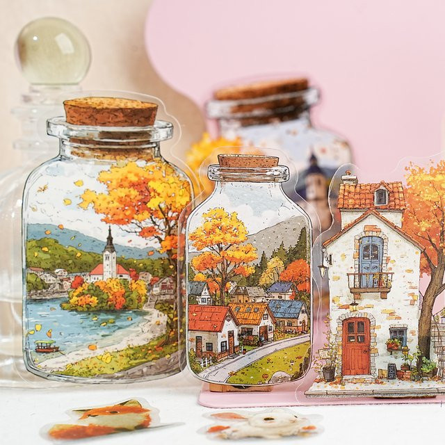 15 Blatt PET-Aufkleber mr.paper World in Bottle Motiv für DIY-Handwerk, Scrapbooking und Dekoration, Mehrfarbig - Bild 1