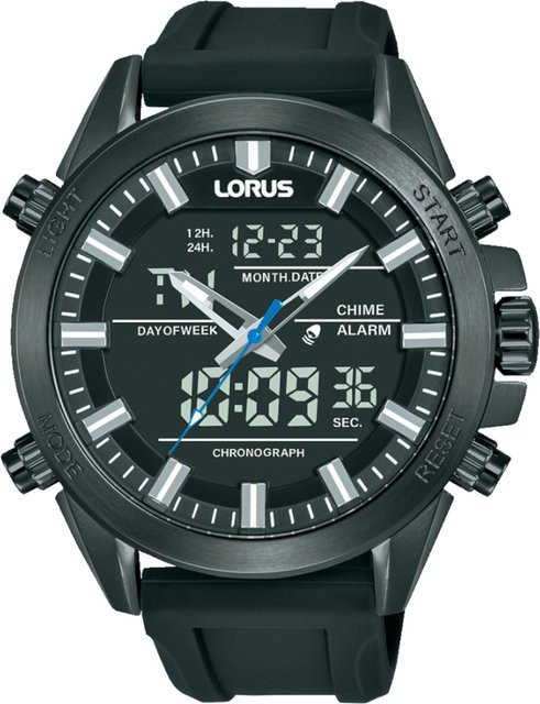 Lorus Herrenuhr, Analog-Digital, Chronograph, Edelstahl, 45 mm, Schwarz - Bild 1