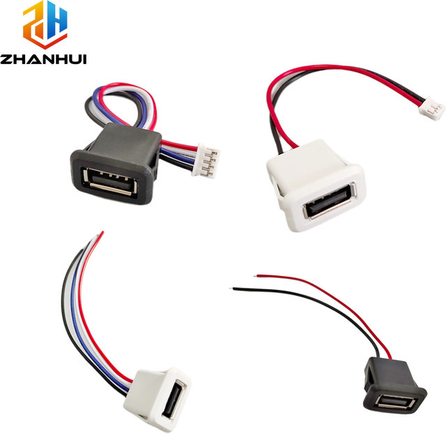 USB 2.0 Buchse mit 2/4-poligem Ladeanschluss und PH-Kabelanschlüssen in Schwarz - Bild 1