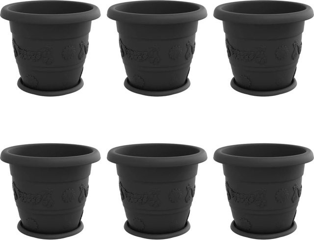 vidaXL Blumentöpfe 6er Set Schwarz aus Kunststoff, zylindrisch für Innen- und Außenbereich, Durchmesser: 26 cm, Höhe: 21,5 cm - Bild 1