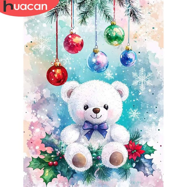 Huacan Diamant-Kunstgemälde Bär Weihnachten Motiv als Full Round Diamant-Stickerei in Multicolor - Bild 1
