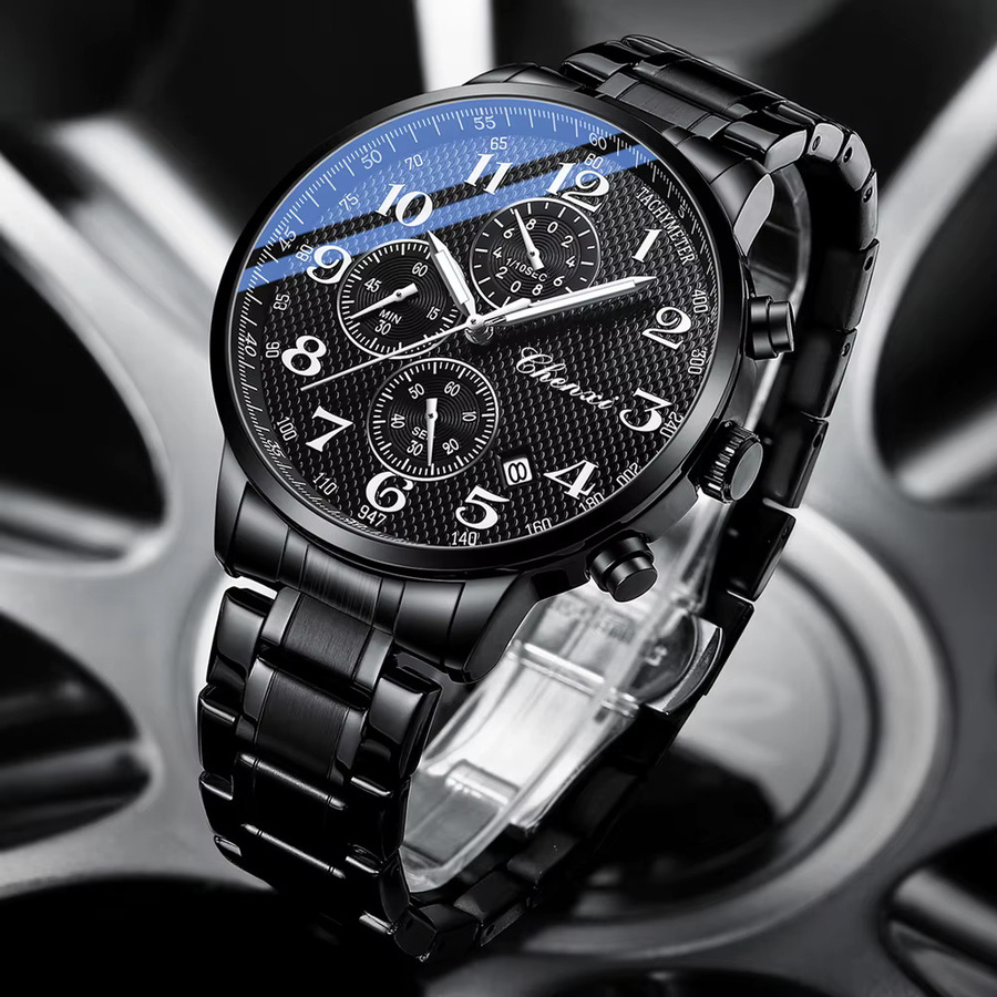 CHENXI Chronograph, Edelstahl, Quarz, Schwarz, Herren - Bild 4