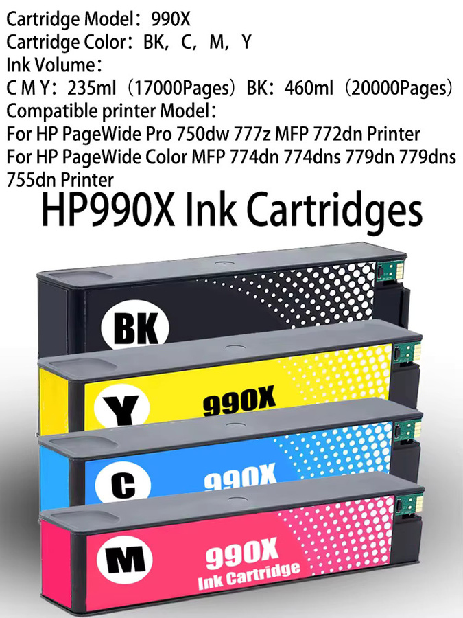 HP Tintenpatrone für PageWide Pro 750dw, 777z, MFP 772dn, 774dn, 779dn, 755DN sowie kompatibel mit HP 990, 990X, 990XL, 991 und 991X - Bild 2