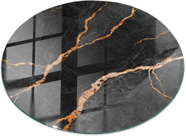 Tulup Couchtischplatte aus Glas mit schwarzem Marmormuster, quadratisch, B/T: 100 x 100 cm - Bild 1